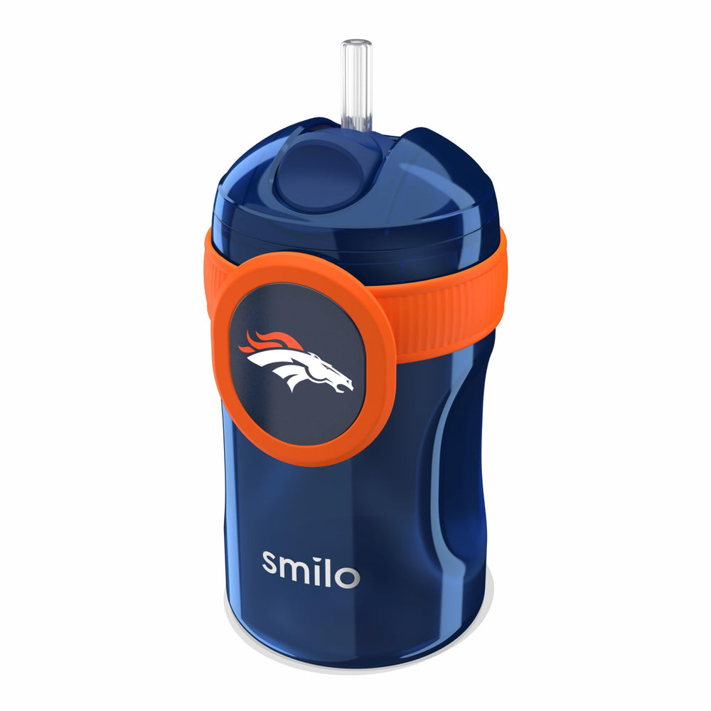 Smilo straw cup Denver Broncos licensed logo for proud, mess-free sipping.