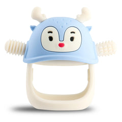 Smily Mia Reindeer teether mitten Ocean Blue aids easy grip for calming gums