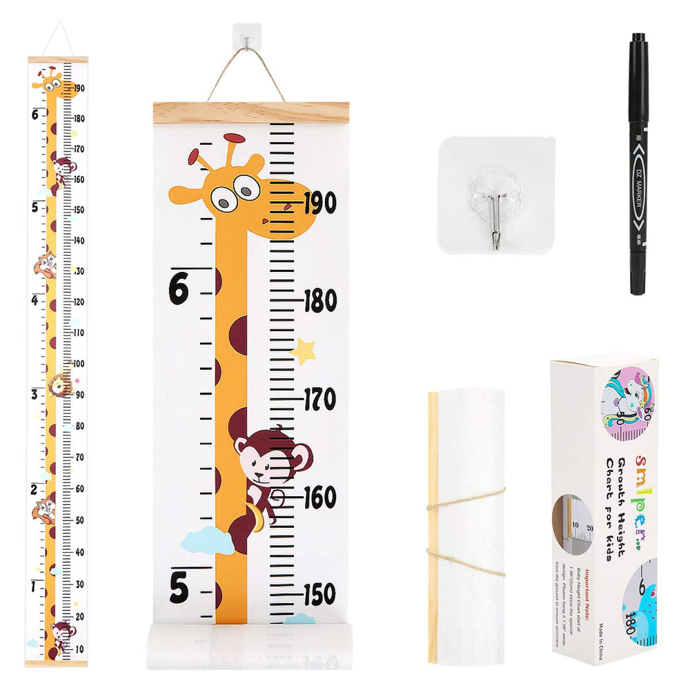 Smlper growth chart wood frame close-up shows durable pine and safe materials.