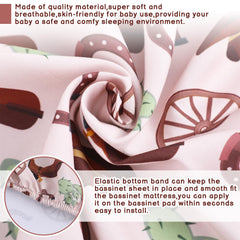 SmoothNovelty 32x16x3 inch bassinet sheet with elastic bottom for snug fit.
