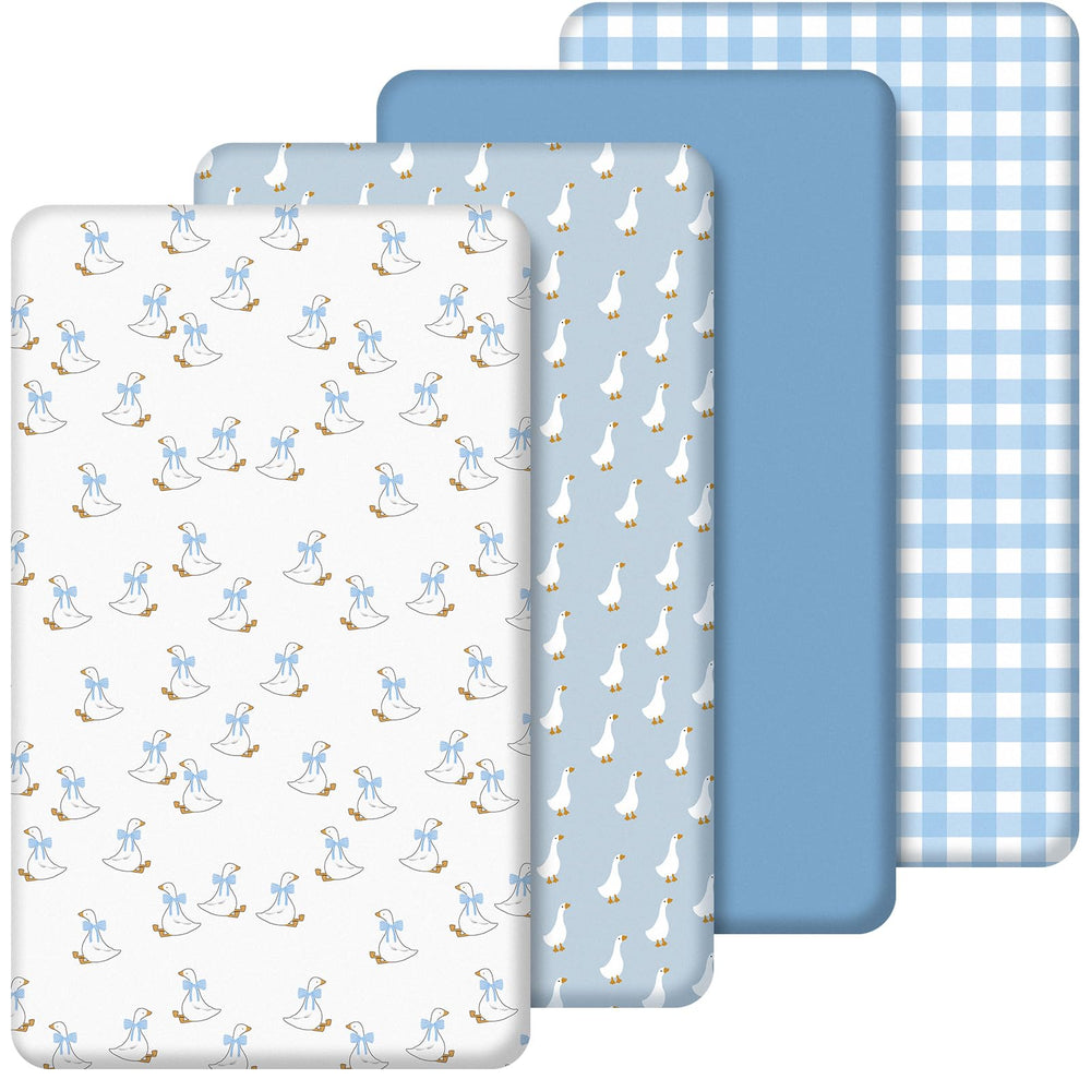 SmoothNovelty goose bow-tie pattern crib sheet offers cozy comfort for nap time.