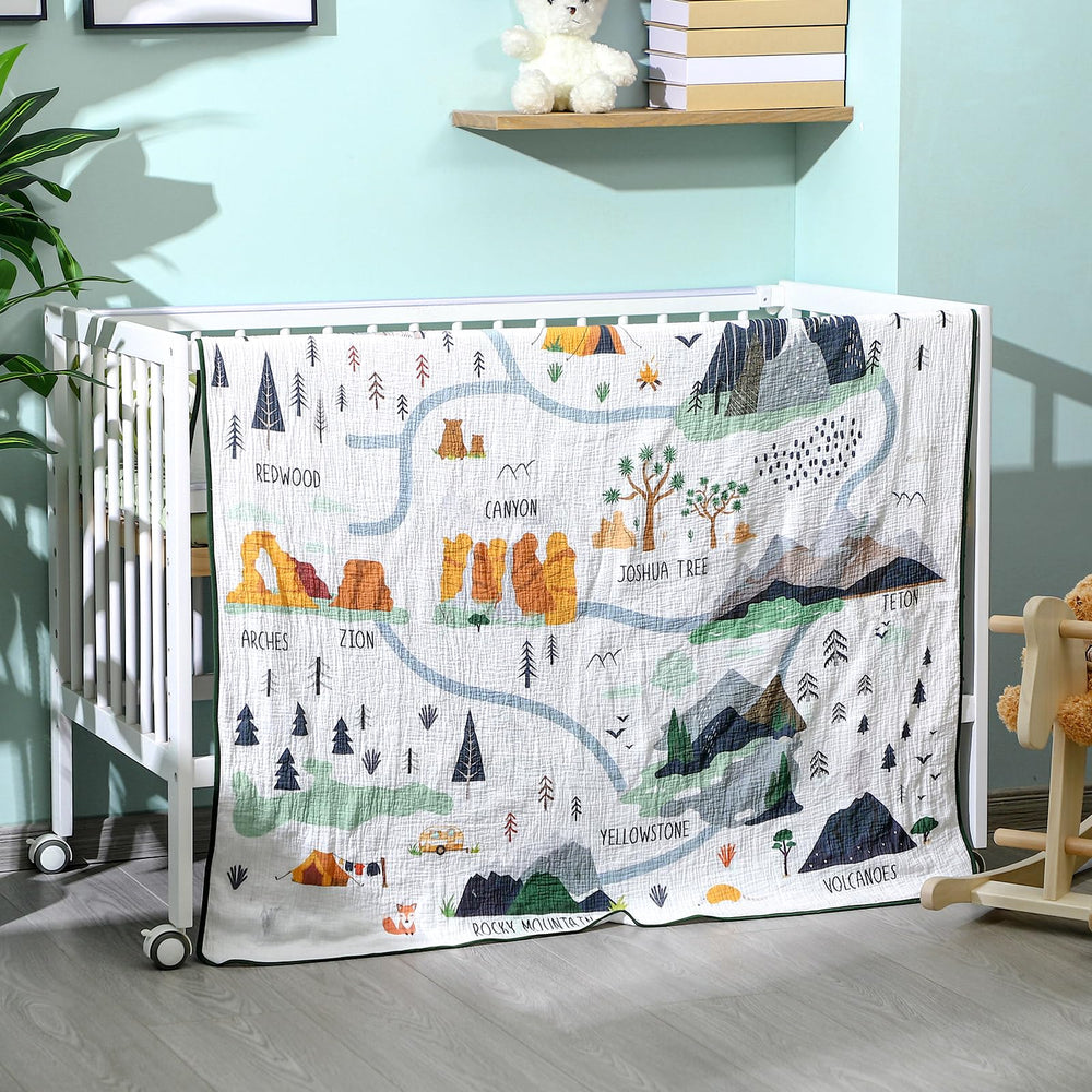 SmoothNovelty national parks muslin blanket folded, cozy warmth for snuggles and travel.