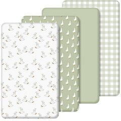 SmoothNovelty Silly Goose crib sheet 4-pack for standard cribs promoting cozy, wrinkle-free sleep.
