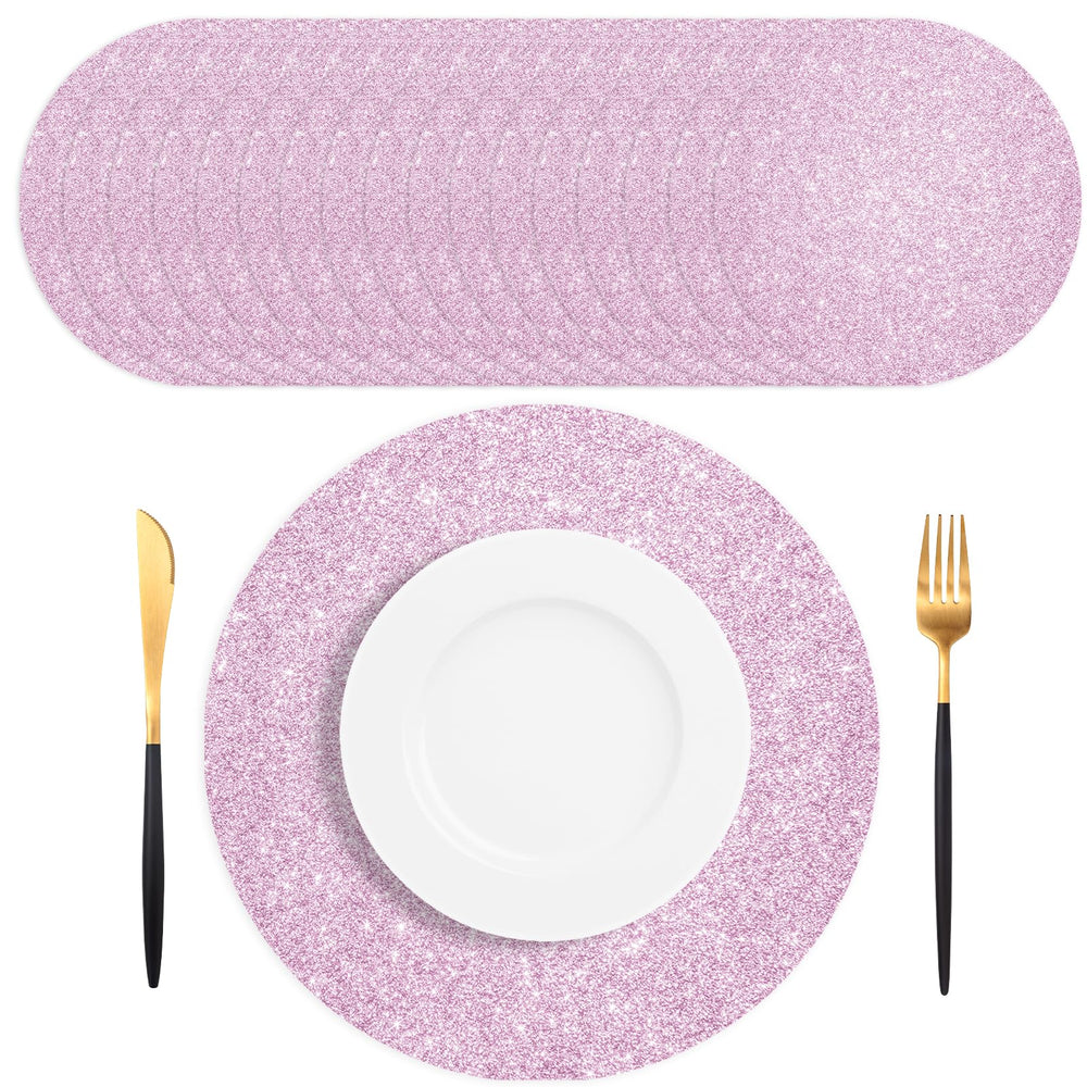 SMUAENSS pink glitter placemat close-up highlights sparkling texture for elegant parties.