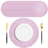 SMUAENSS pink glitter placemat close-up highlights sparkling texture for elegant parties.