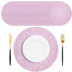 SMUAENSS pink glitter placemat close-up highlights sparkling texture for elegant parties.