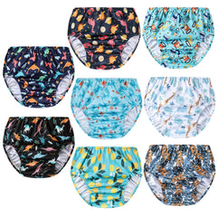 SMULPOOTI 8-pack training pants patterns provide reusable potty protection for toddlers.