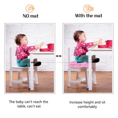 SMZCTYI booster seat with adjustable safety buckles secures to chairs for safe dining.