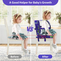 SMZCTYI toddler booster seat blue showing secure 5-point buckle for safe seating.