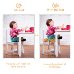 SMZCTYI booster seat with safety straps securely attaches to chairs for steadier meals.