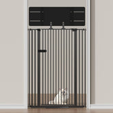 Snagle Paw extra tall cat gate with acrylic top panel closed, a sturdy doorway barrier