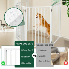 Snagle Paw metal dog gate with door features two-way auto-close for convenient passage.