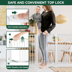 Snagle Paw gate on freestanding feet provides stable barrier in any room.