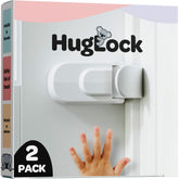Snappower HugLock on an interior door showing knob and lever compatibility for safe childproofing.