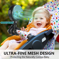 Snawowo mini portable baby stroller fan with 360° rotation enables precise airflow.