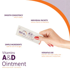 SNL ointment foil packets front close-up for portable, on-the-go care.