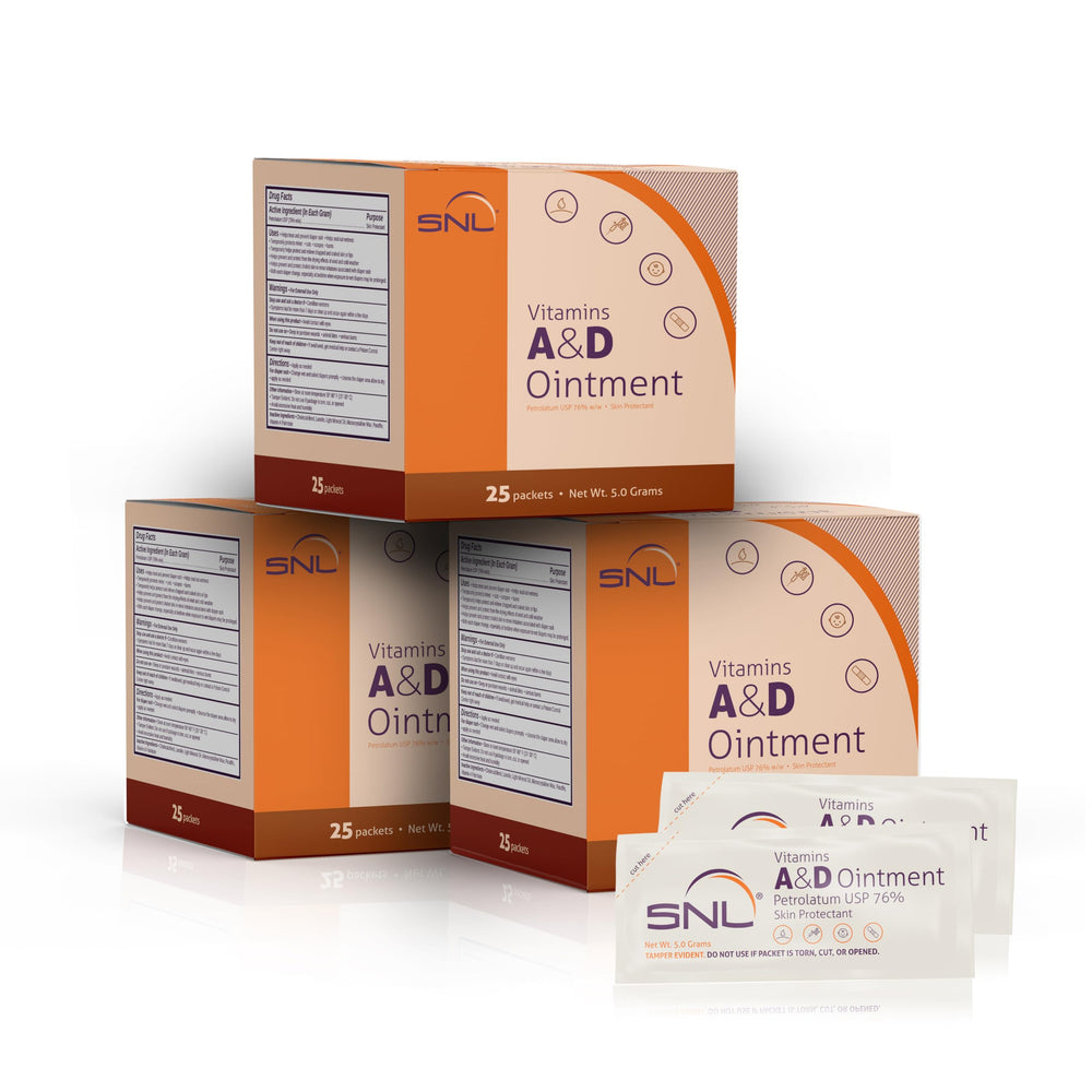 SNL Quality Vitamins A&D Ointment bottle for skin protection and minor irritations.