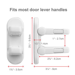 Snowharp child-proof door lever lock installed on door demonstrates quick, tool-free application.