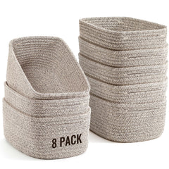Snuvid 8-pack small storage baskets in brown organize cosmetics and toys.