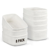 Snuvid 8-pack storage baskets in white provide tidy, accessible organizing for cosmetics and bathroom essentials.