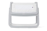SnuzPod 4 Dove close view shows contemporary bedside bassinet design for easy access