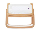 SnuzPod 4 rocking bassinet side view in natural finish for close-to-bed nighttime snuggles