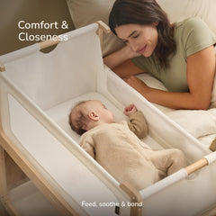 SnuzPod5 wheels and rocking stand enables near-bed repositioning.