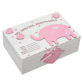 Soaoo 3D wooden keepsake box pink elephants detail preserves baby memories with decorative charm.