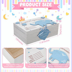 Soaoo baby keepsake box lid detail showcases 3D elephants and heart motif for heirloom charm.