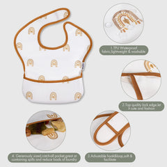 Soarwg Kids bibs in waterproof polyester close-up showing durable, protective material.