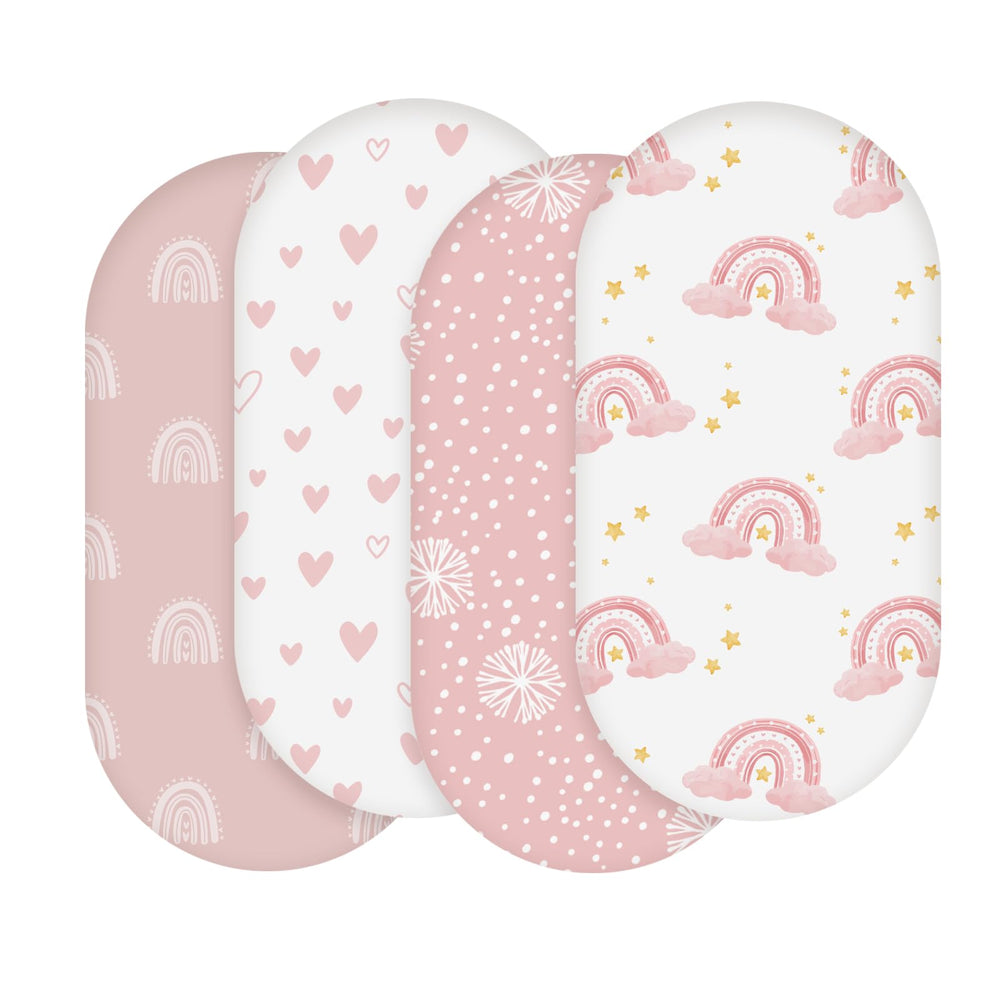Soarwg Kids bassinet sheets four-pack shows soft fabric for newborn comfort and breathable sleep.