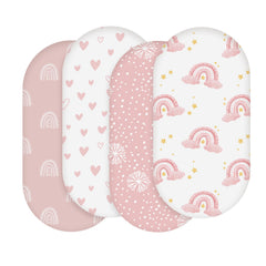 Soarwg Kids bassinet sheets four-pack shows soft fabric for newborn comfort and breathable sleep.