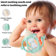 Socub baby rattle teether green removable silicone ball with six textures for teething