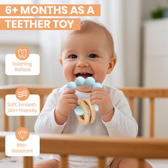 Socub sensory rattle in small hands promotes confident grip and play.