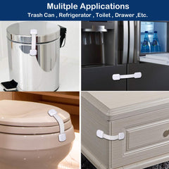 Socub strap lock on cabinet demonstrates adjustable length for fit.