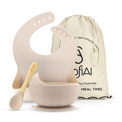 SofiAl suction plate on table promotes mess-free meals during baby-led weaning.