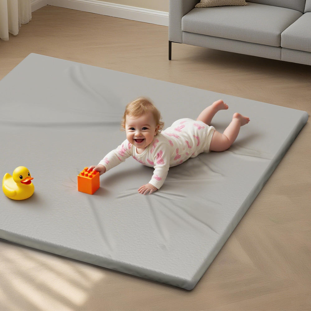 Sofoliana vegan leather baby play mat foam closeup showing cushioned surface for crawling