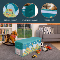 SoftOwl collapsible toy bin with lid fits in small spaces when not in use.