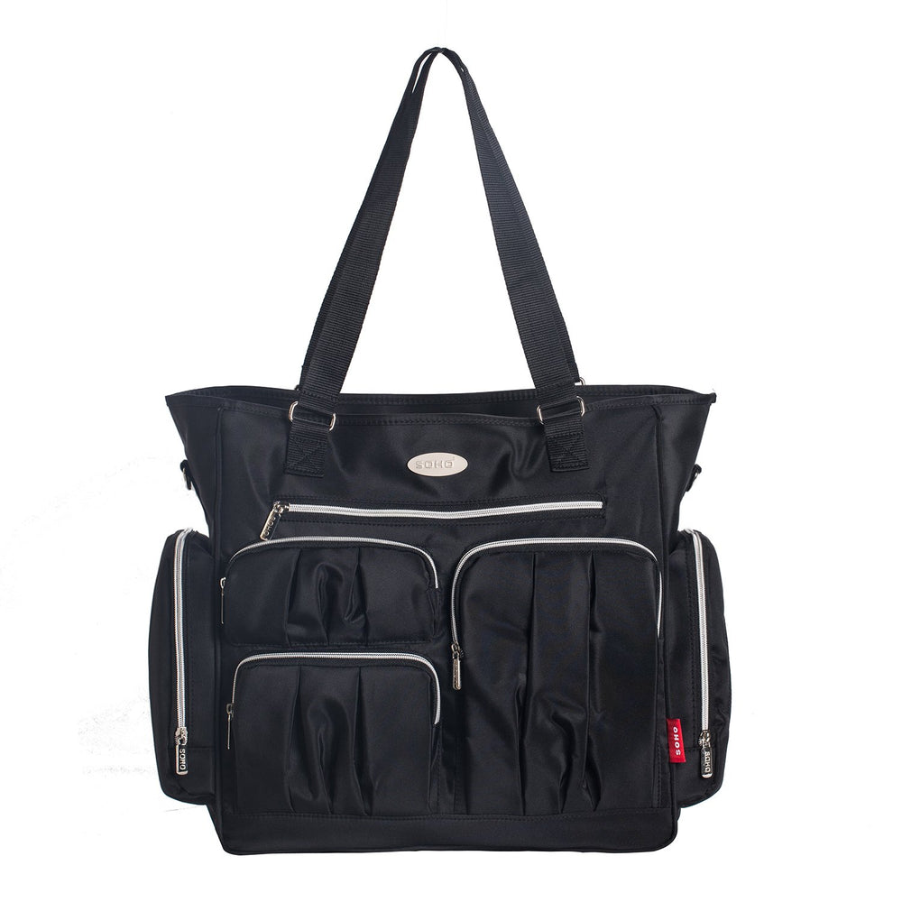 SoHo Designs Time Square diaper bag large compartment stores baby essentials on the go.