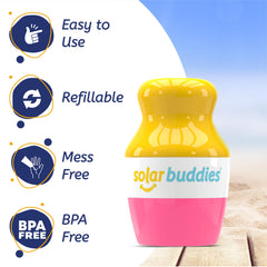 Solar Buddies refillable applicator delivers smooth roll-on sunscreen application.