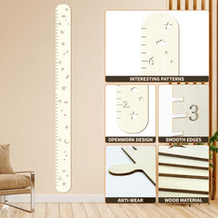 Soleim measuring board uses wood material for sturdy height tracking.