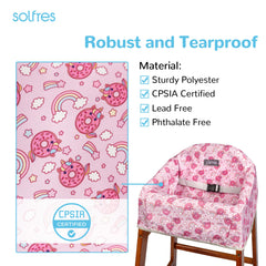 Solfres Dual-Belt High Chair Cover protects against spills and dirt.