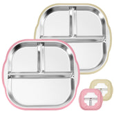 Solldgt stainless steel kids plates with suction base in pink and beige for mess-free meals