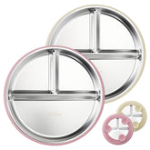 Solldgt stainless-steel plates with suction base secure on a tray for mess-free meals