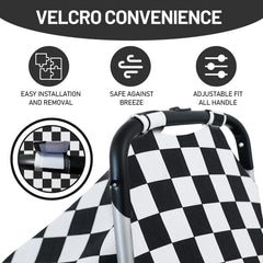 solTourne universal-fit car seat canopy covers most infant carriers securely.
