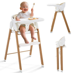 Soobaby convertible high chair white khaki with tray enables quick baby feeding transitions.