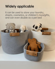 Soorxiein black basket in living room setup for toy and book organization.
