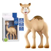 Sophie la girafe al-thir camel teether front view shows safe natural rubber for soothing gums.