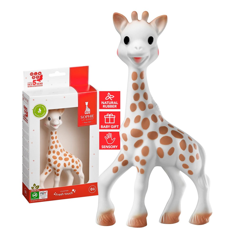 Sophie la girafe Fresh Touch closeup highlights sensory-friendly textures for babies.