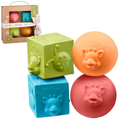 Sophie la girafe So'Pure blocks and balls with textured surfaces for soothing teething.